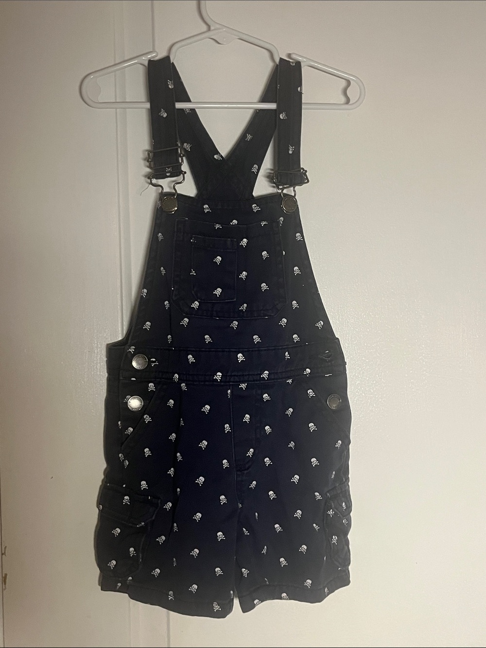 Black Skull Print Short Overalls - Casual Playwear